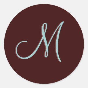 Sticker Rond Monogramme M Faire-part de mariage Chocolat Phoque