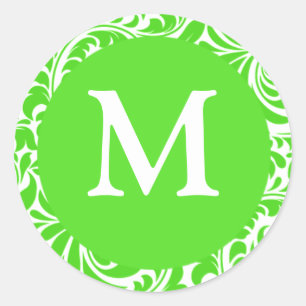 Sticker Rond Monogramme M Lime Et Mariage Blanc Faveur Phoques