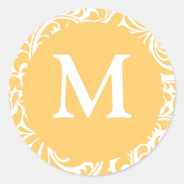 Sticker Rond Monogramme M Or Et Blanc Mariage Faveur Phoques (Devant)