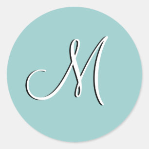 Sticker Rond Monogramme M Sceau bleu Faire-part de mariage