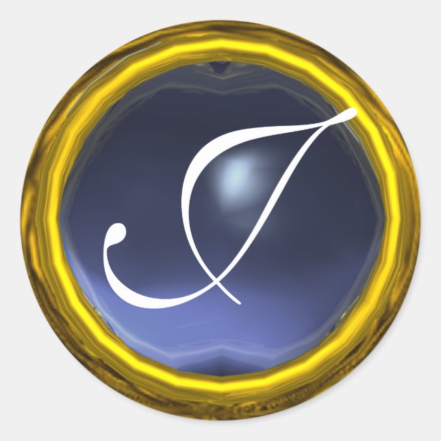 Sticker Rond MONOGRAMME MAGIQUE TOPAZ brillant bleu jaune vif (Devant)