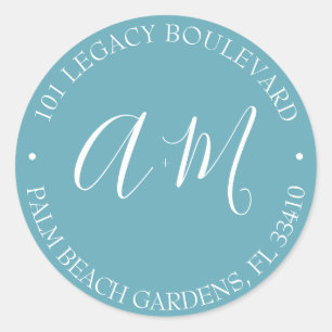 Sticker Rond Monogramme Mariage Adresse de retour Classic Round