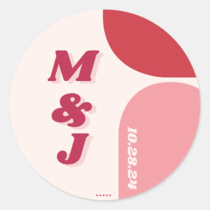 Sticker Rond Monogramme Mariage Arche rouge rose rétro