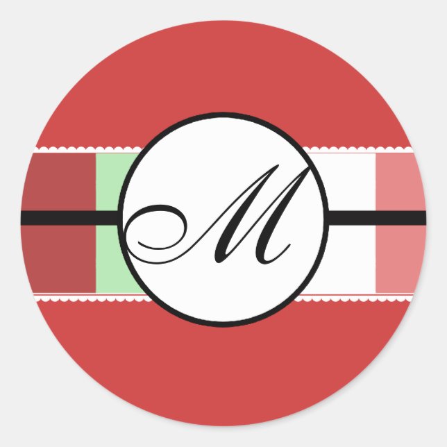 Sticker Rond Monogramme Mariage Bleu Damas (Devant)