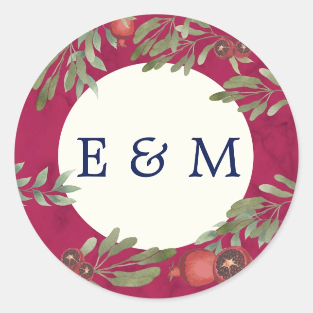 Sticker Rond Monogramme mariage Bourgogne Botanique (Devant)