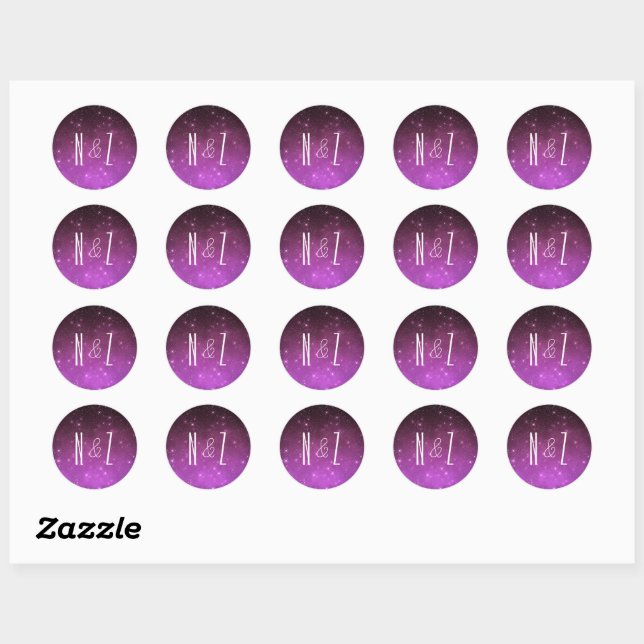 Sticker Rond Monogramme Mariage céleste de nuit étoilée (Feuille)