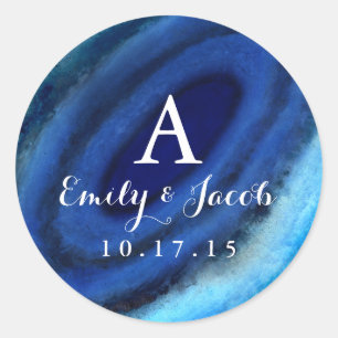 Sticker Rond Monogramme Mariage d'âge bleu