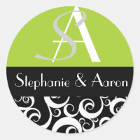 Monogramme mariage damassé en noir et vert
