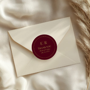 Sticker Rond Monogramme Mariage de Bourgogne moderne Merci