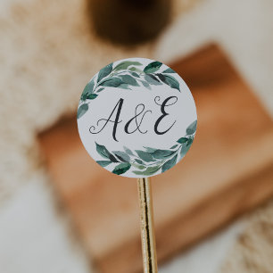 Sticker Rond Monogramme Mariage de feuillage abondant