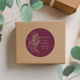 Sticker Rond Monogramme Mariage de feuille d'or de Bourgogne mo