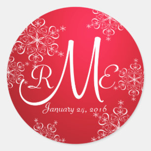 Sticker Rond Monogramme Mariage de neige rouge 2