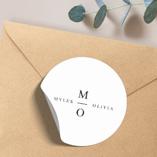 Sticker Rond Monogramme mariage Élégant Minimaliste Blanc Simpl