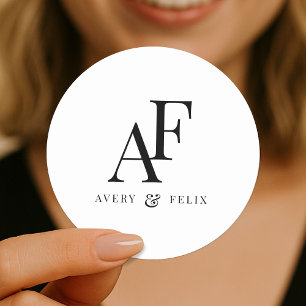 Sticker Rond Monogramme mariage Élégant Simple Minimaliste