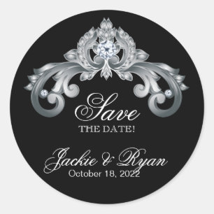 Sticker Rond Monogramme mariage Enregistrer la date Black Silve