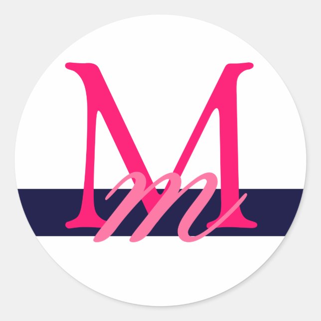 Sticker Rond Monogramme Mariage Enveloppe Sceau Blanc Marine Ro (Devant)