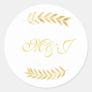 Sticker Rond Monogramme Mariage Feuilles dorés chauds