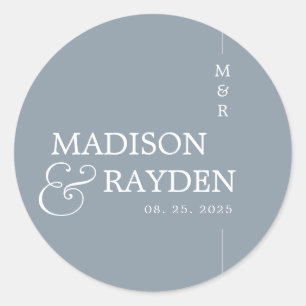 Sticker Rond Monogramme Mariage moderne Dusty Blue Chic Merci
