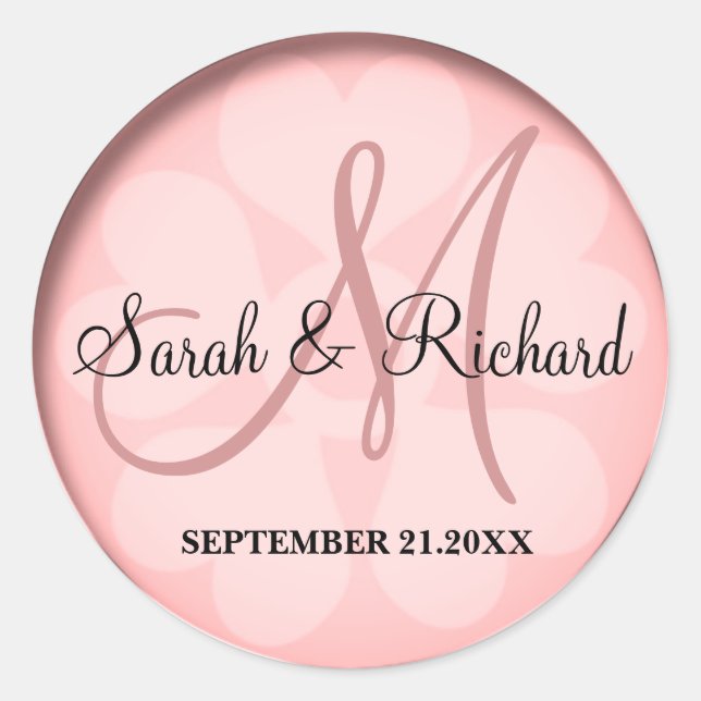 Sticker Rond Monogramme Mariage or Rose classique (Devant)