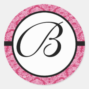 Sticker Rond Monogramme Mariage Raspberry Damask