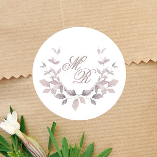 Sticker Rond Monogramme Mariage rose vierge personnalisé