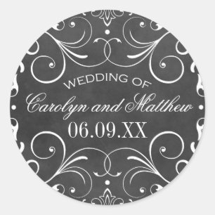 Sticker Rond Monogramme Mariage vintage de tableau noir