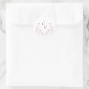 Sticker Rond Monogramme Mariage Vintage rose