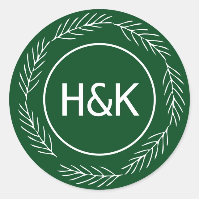 Sticker Rond Monogramme Mariage Wreath (Devant)