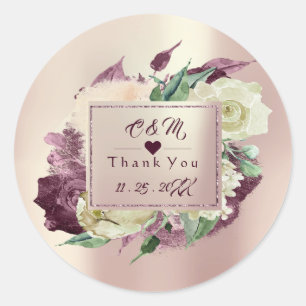 Sticker Rond Monogramme Marsala Bourgogne Faveur de Mariage Ros