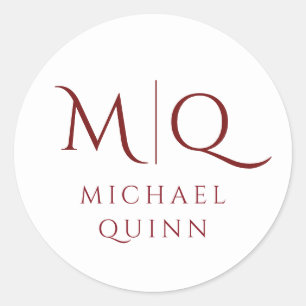 Sticker Rond Monogramme Masculine rouge Bourgogne