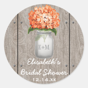 Sticker Rond Monogramme Mason Jar Orange Hydrangea Fête des mar