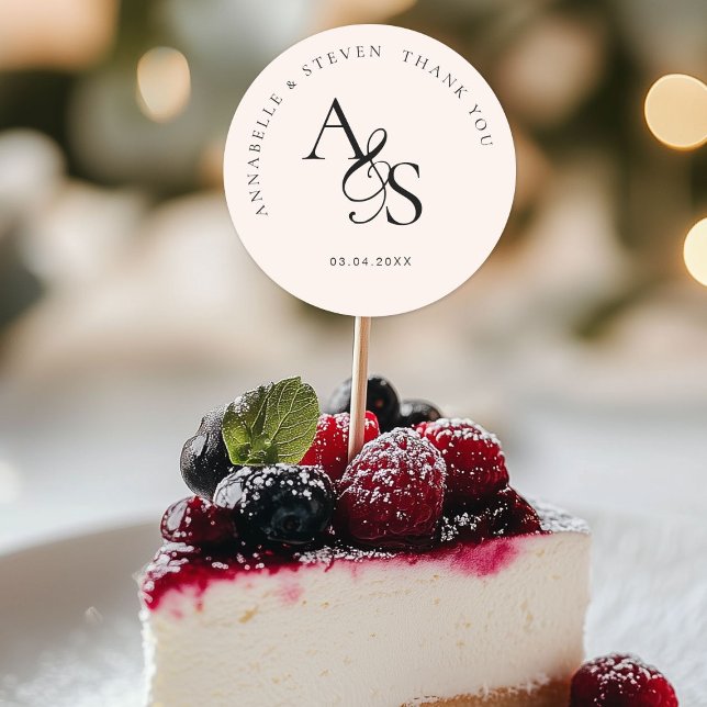 Sticker Rond Monogramme, Merci Mariage (Personalized, Elegant, Classic, Monogram, Blush-Beige, "Thank You" Wedding Sticker.)