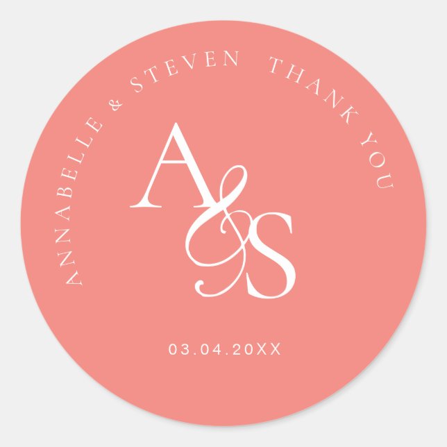 Sticker Rond Monogramme, Merci Mariage (Devant)
