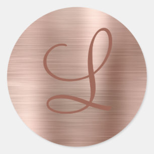 Sticker Rond Monogramme métal brossé Chic Rose or initial