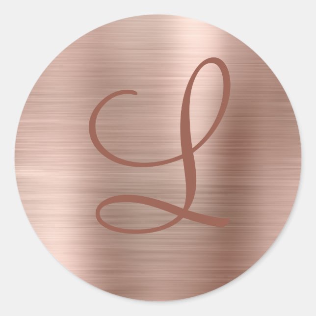 Sticker Rond Monogramme métal brossé Chic Rose or initial (Devant)