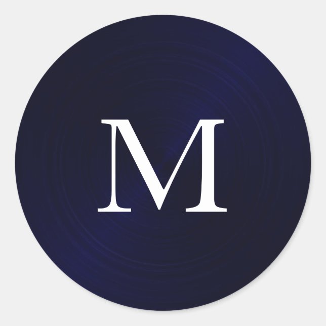 Sticker Rond Monogramme métallique brossé bleu marine (Devant)