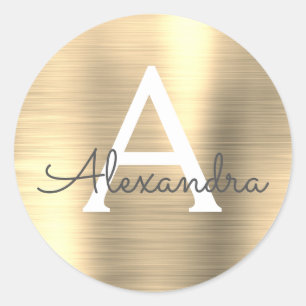 Sticker Rond Monogramme métallique moderne Gold Girly