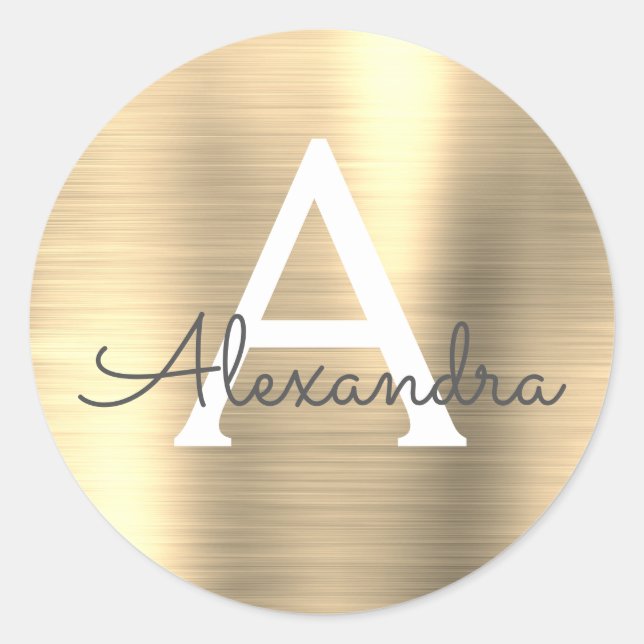 Sticker Rond Monogramme métallique moderne Gold Girly (Devant)