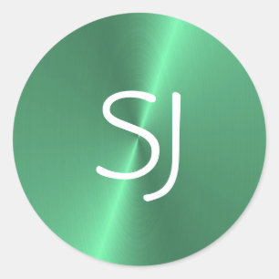 Sticker Rond Monogramme métallique vert brillant