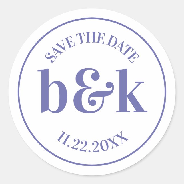 Sticker Rond Monogramme minimal moderne Enregistrer Date Mariag (Devant)