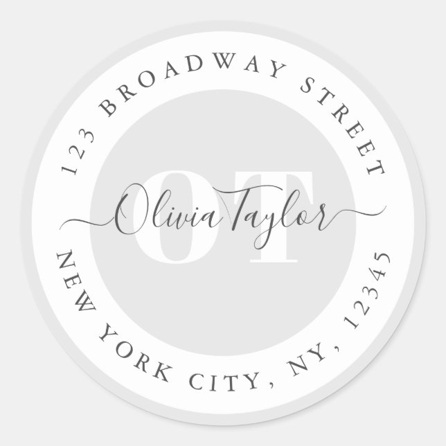 Sticker Rond Monogramme minimal Script moderne Gris Adresse de  (Devant)