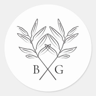 Sticker Rond Monogramme minimaliste botanique rustique Mariage
