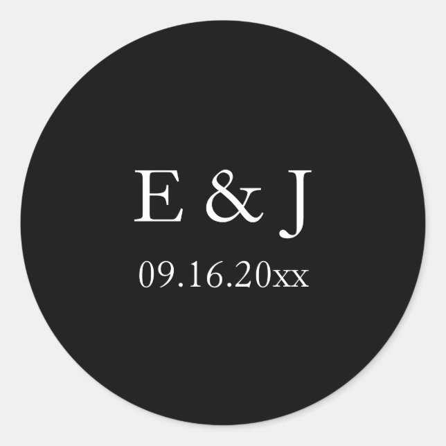 Sticker Rond Monogramme minimaliste de Mariage noir de mariée (Devant)