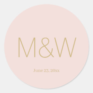 Sticker Rond Monogramme minimaliste d'or rose pâle Mariage