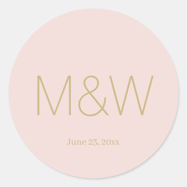 Sticker Rond Monogramme minimaliste d'or rose pâle Mariage (Devant)