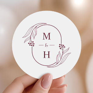 Sticker Rond Monogramme Minimaliste Élégant Faveur de Mariage B