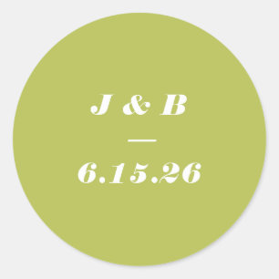 Sticker Rond Monogramme Minimaliste Lime Chartreuse Mariage Sur