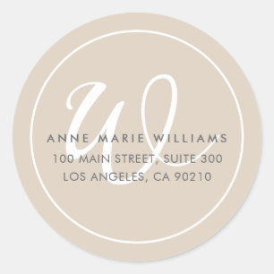 Sticker Rond Monogramme minimaliste marron chocolat blanc bordu