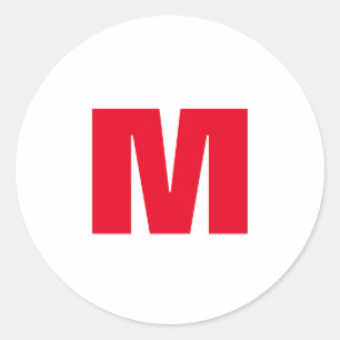 Sticker Rond Monogramme minimaliste moderne blanc rouge