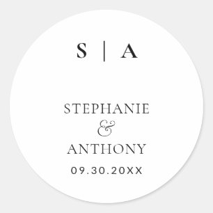 Sticker Rond Monogramme minimaliste moderne Mariage noir et bla